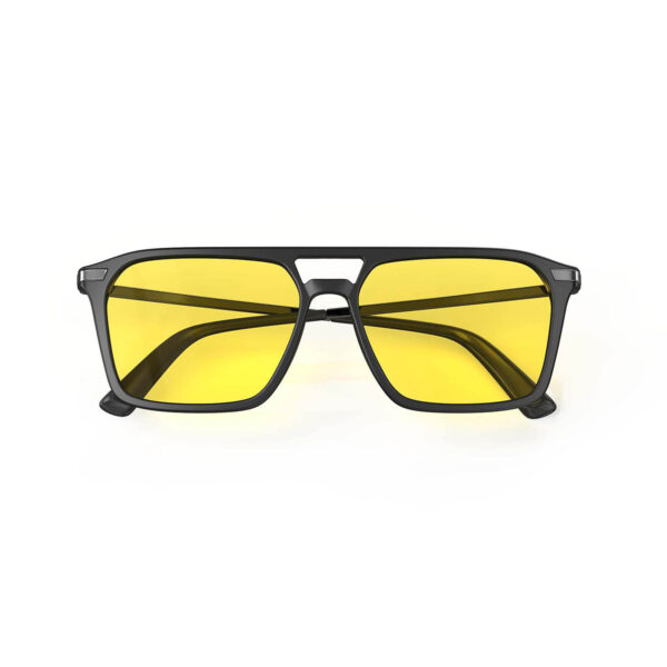 A Folded front view of Gloojo SunBoost Yellow Lens Square Aviator Screen Glasses – Black Gunmetal