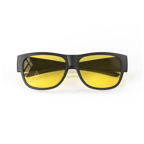 A Folded front view of Gloojo Sun Boost Yellow Lens Square Fitover Screen Glasses – Black