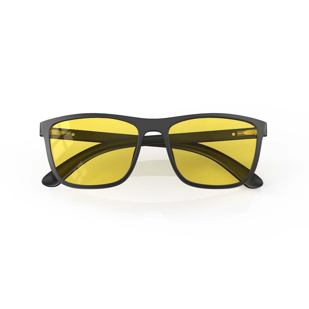 A Folded front view of Gloojo Sun Boost Yellow Lens wayfarer Screen Glasses – Black