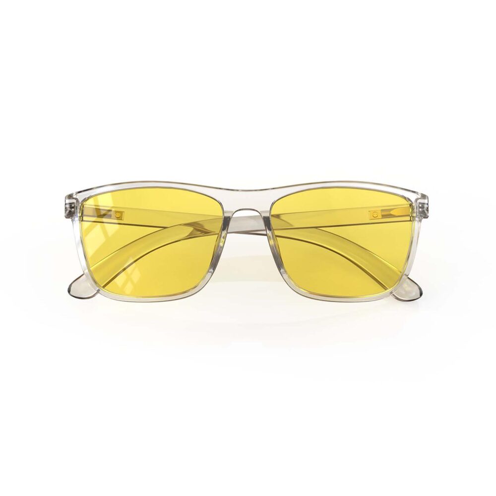 A Folded front view of Gloojo Sun Boost Yellow Lens wayfarer Screen Glasses – CLear