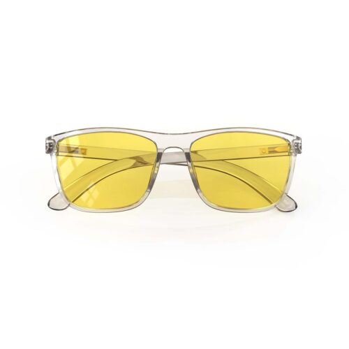 A Folded front view of Gloojo Sun Boost Yellow Lens wayfarer Screen Glasses – CLear