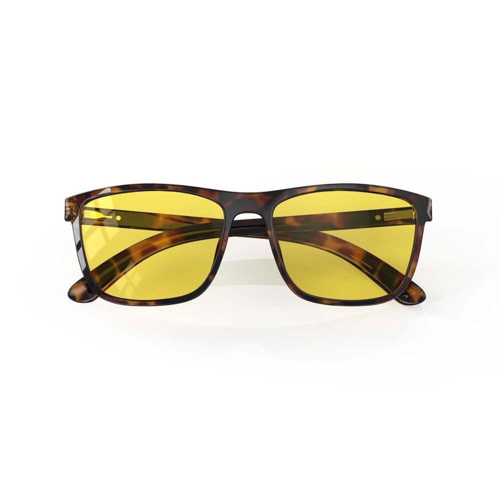 A Folded front view of Gloojo Sun Boost Yellow Lens wayfarer Screen Glasses – Tortoiseshell