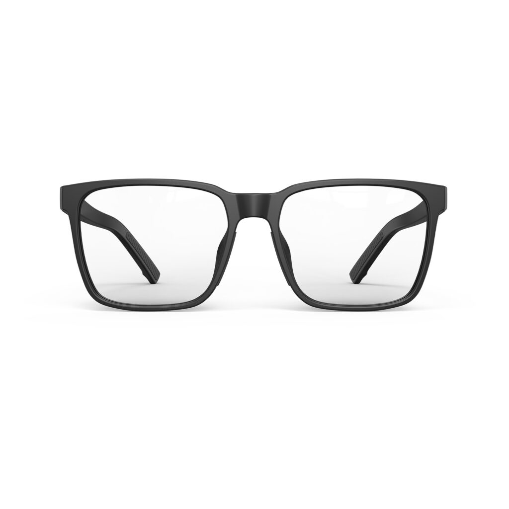 A Front view of Clear Pro Classic Square Tansparent Computer and Gaming Glasses - Black