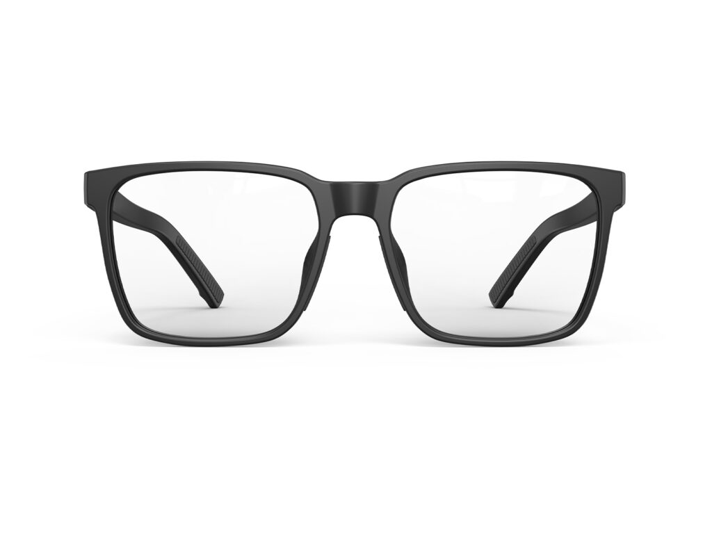 A Front view of Clear Pro Classic Square Tansparent Computer and Gaming Glasses - Black