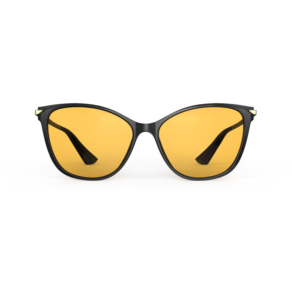 A Front view of Gloojo Amber Shield Amber Lens Cat Eye Light Sensitivity Glasses – Black Gold-1 A Front view of Gloojo Amber Shield Amber Lens Cat Eye Light Sensitivity Glasses – Black Gold-1