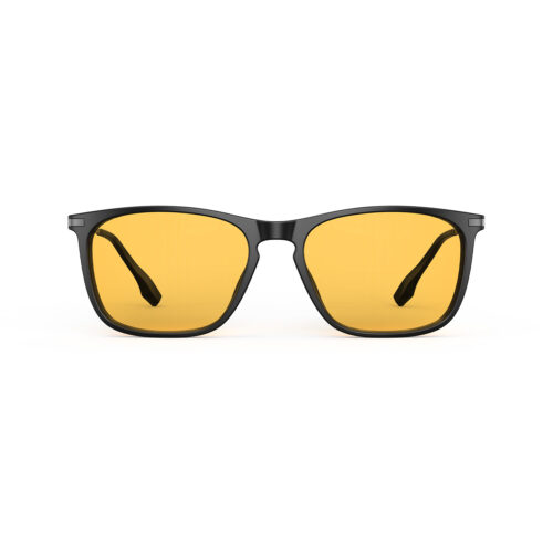 A Front view of Gloojo Amber Shield Amber Lens Rectangle Light Sensitivity Glasses – Black Gunmetal-1