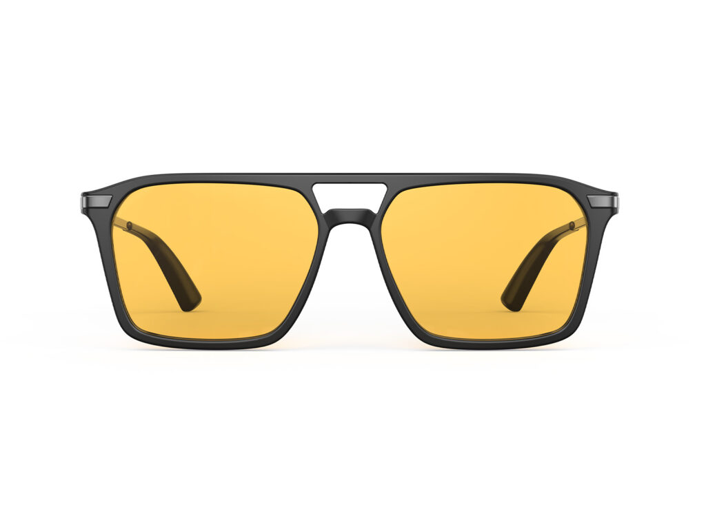 A Front view of Gloojo Amber Shield Amber Lens Square Aviator Light Sensitivity Glasses – Black Gunmetal-1