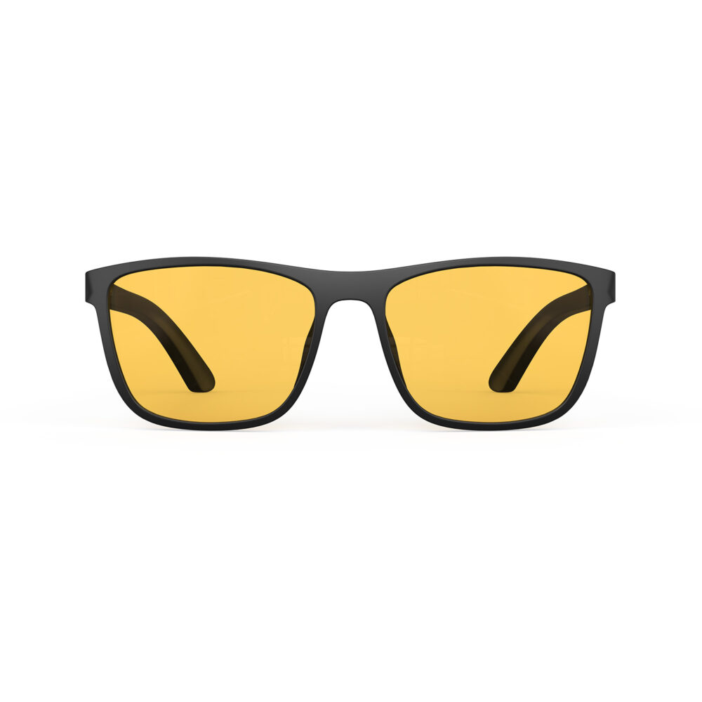 A Front view of Gloojo Amber Shield Amber Lens wayfarer Light Sensitivity Glasses – Black-1