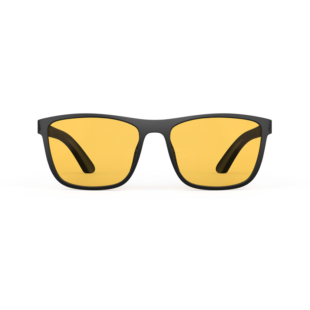 A Front view of Gloojo Amber Shield Amber Lens wayfarer Light Sensitivity Glasses – Black-1