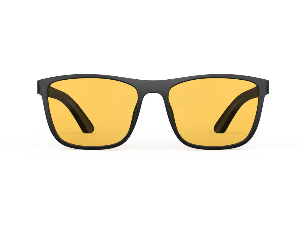 A Front view of Gloojo Amber Shield Amber Lens wayfarer Light Sensitivity Glasses – Black-1