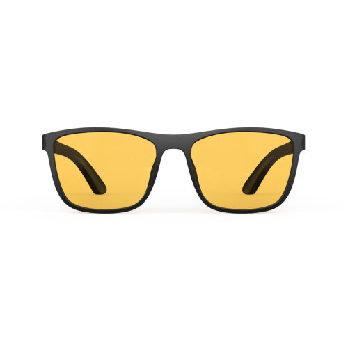 A Front view of Gloojo Amber Shield Amber Lens wayfarer Light Sensitivity Glasses – Black-1
