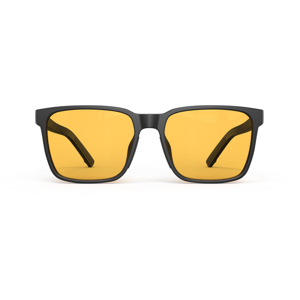 A Front view of Gloojo Amber Shield Classic Square Light Sensitivity Glasses - Black-1