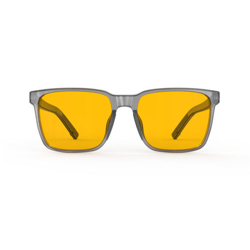 A Front view of Gloojo Amber Shield Classic Square Light Sensitivity Glasses - Grey