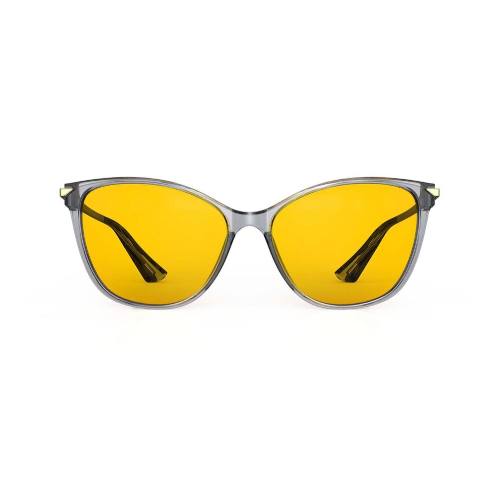 A Front view of Gloojo AmberShield Amber Lens Cat Eye Light Sensitivity Glasses – Grey Gold A Front view of Gloojo Amber Shield Amber Lens Cat Eye Light Sensitivity Glasses – Grey Gold