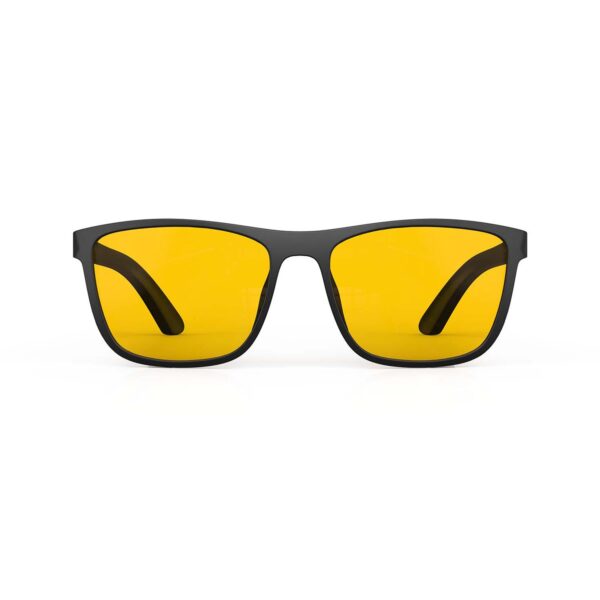 A Front view of Gloojo AmberShield Amber Lens wayfarer Light Sensitivity Glasses – Black