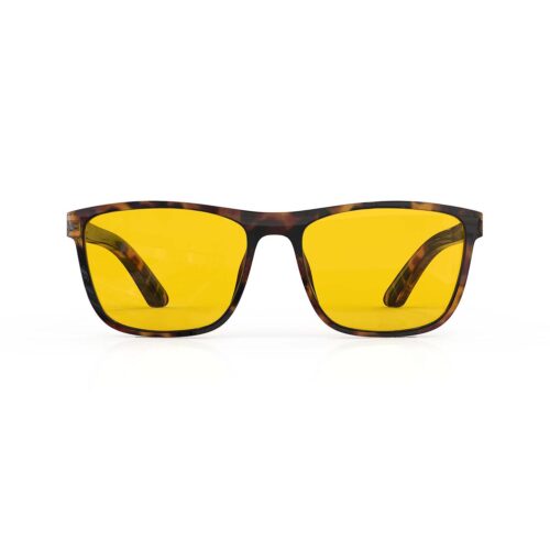 A Front view of Gloojo AmberShield Amber Lens wayfarer Light Sensitivity Glasses – Tortoiseshell A Front view of Gloojo Amber Shield Amber Lens wayfarer Light Sensitivity Glasses – Tortoiseshell