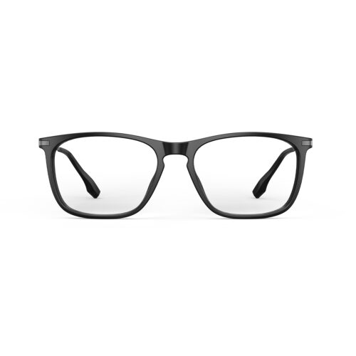 A Front view of Gloojo Clear Pro Transparent Lens Rectangle Computer and Gaming Glasses – Black Gunmetal