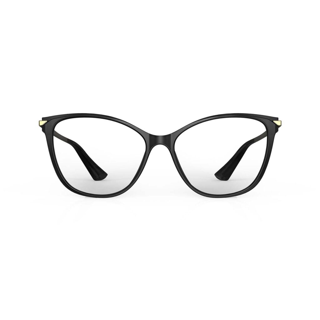 A Front view of Gloojo Clear Pro Transparent Lens Cat Eye Computer and Gaming Glasses – Black Gold
