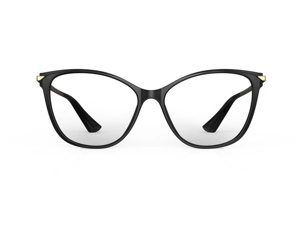 A Front view of Gloojo ClearPro Transparent Lens Cat Eye Computer and Gaming Glasses – Black Gold A Front view of Gloojo Clear Pro Transparent Lens Cat Eye Computer and Gaming Glasses – Black Gold