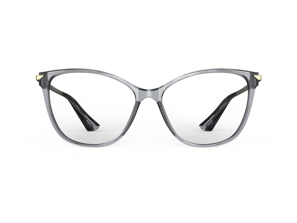 A Front view of Gloojo Clear Pro Transparent Lens Cat Eye Computer and Gaming Glasses – Grey Gold