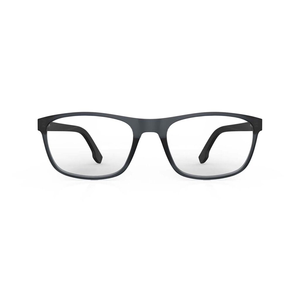 A Front view of Gloojo ClearPro Transparent Lens Rectangle Computer and Gaming Glasses – Black