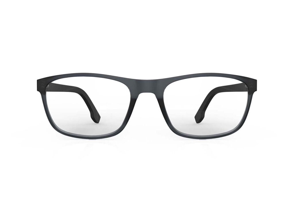 A Front view of Gloojo Clear Pro Transparent Lens Rectangle Computer and Gaming Glasses – Black