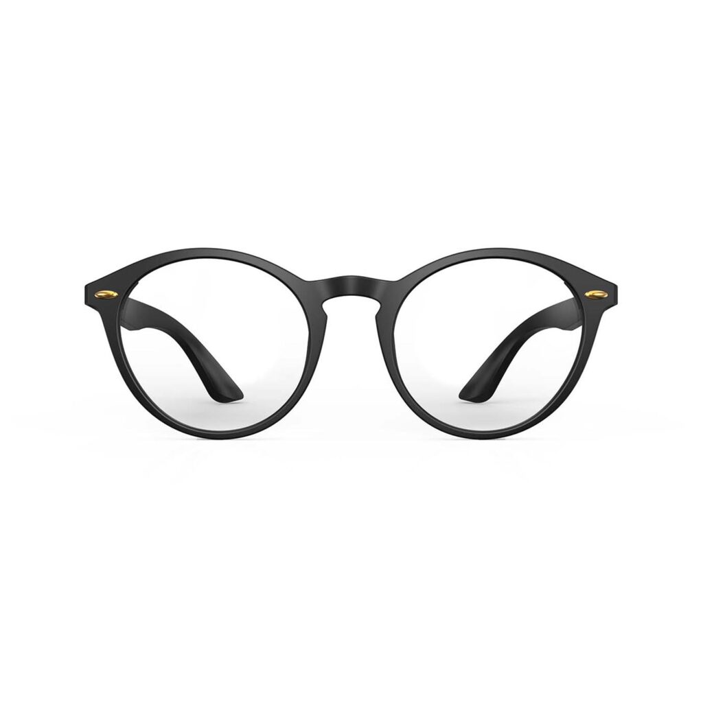 A Front view of Gloojo Clear Pro Transparent Lens Round Computer and Gaming Glasses – Black