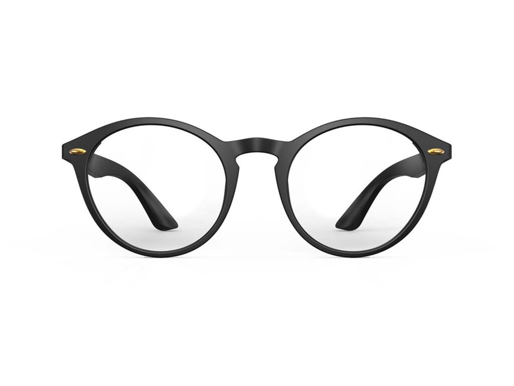 A Front view of Gloojo ClearPro Transparent Lens Round Computer and Gaming Glasses – Black A Front view of Gloojo Clear Pro Transparent Lens Round Computer and Gaming Glasses – Black