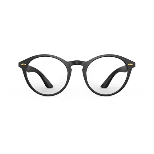 A Front view of Gloojo ClearPro Transparent Lens Round Computer and Gaming Glasses – Black A Front view of Gloojo Clear Pro Transparent Lens Round Computer and Gaming Glasses – Black