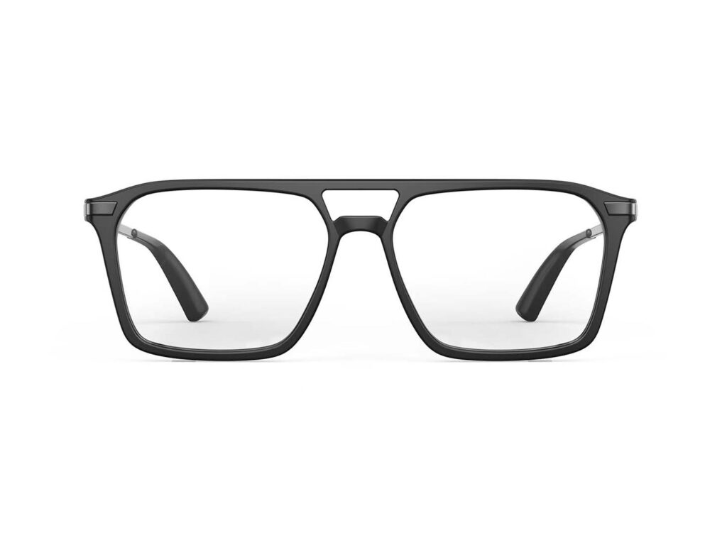 A Front view of Gloojo Clear Pro Transparent Lens Square Aviator Computer and Gaming Glasses – Black Gunmetal