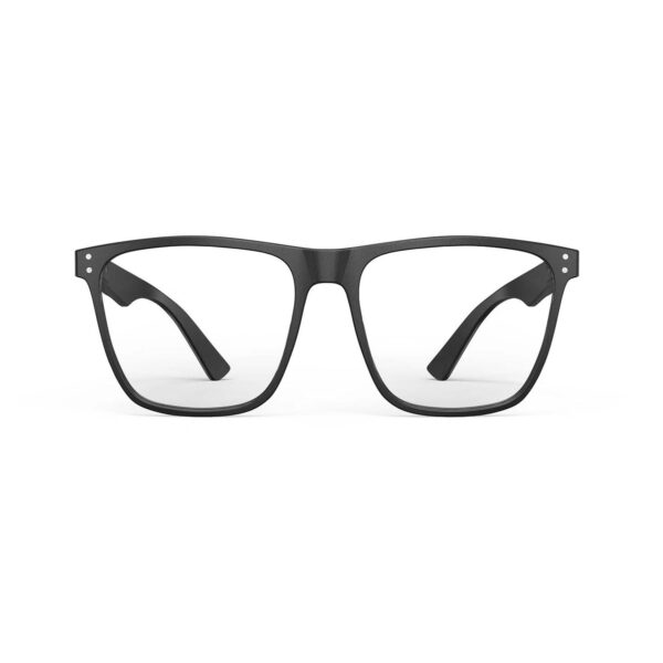 A Front view of Gloojo ClearPro Transparent Lens Square Computer and Gaming Glasses – Black