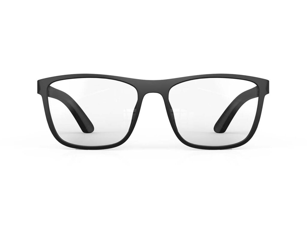 A Front view of Gloojo Clear Pro Transparent Lens wayfarer Computer and Gaming Glasses – Black