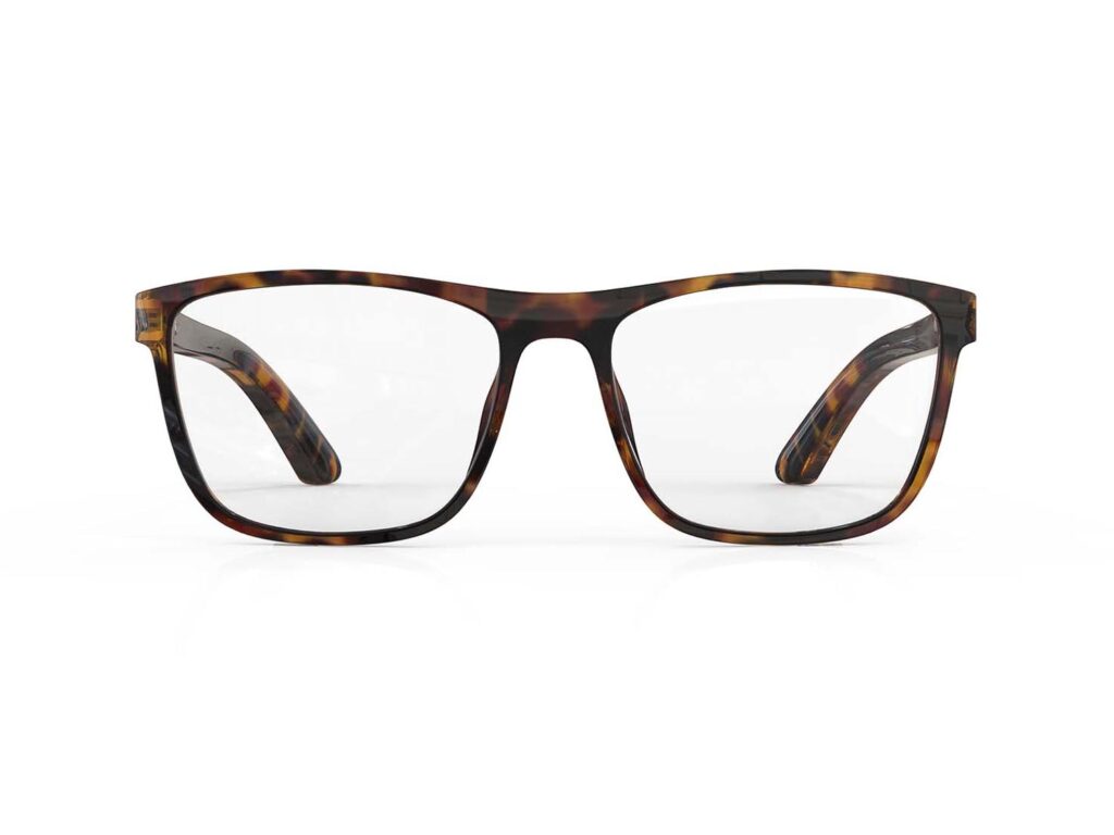 A Front view of Gloojo ClearPro Transparent Lens wayfarer Computer and Gaming Glasses – Tortoiseshell A Front view of Gloojo Clear Pro Transparent Lens wayfarer Computer and Gaming Glasses – Tortoiseshell