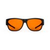 A Front view of Gloojo NightEase Orange Lens Square Fitover Sleep Glasses -black