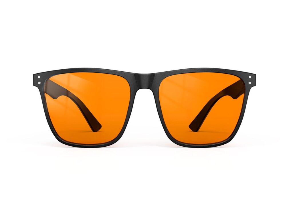 A Front view of Gloojo Night Ease Orange Lens Square Sleep Glasses – Black
