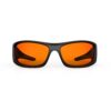 A Front view of Gloojo Night Ease Orange Lens Warp Around Sleep Glasses – Black