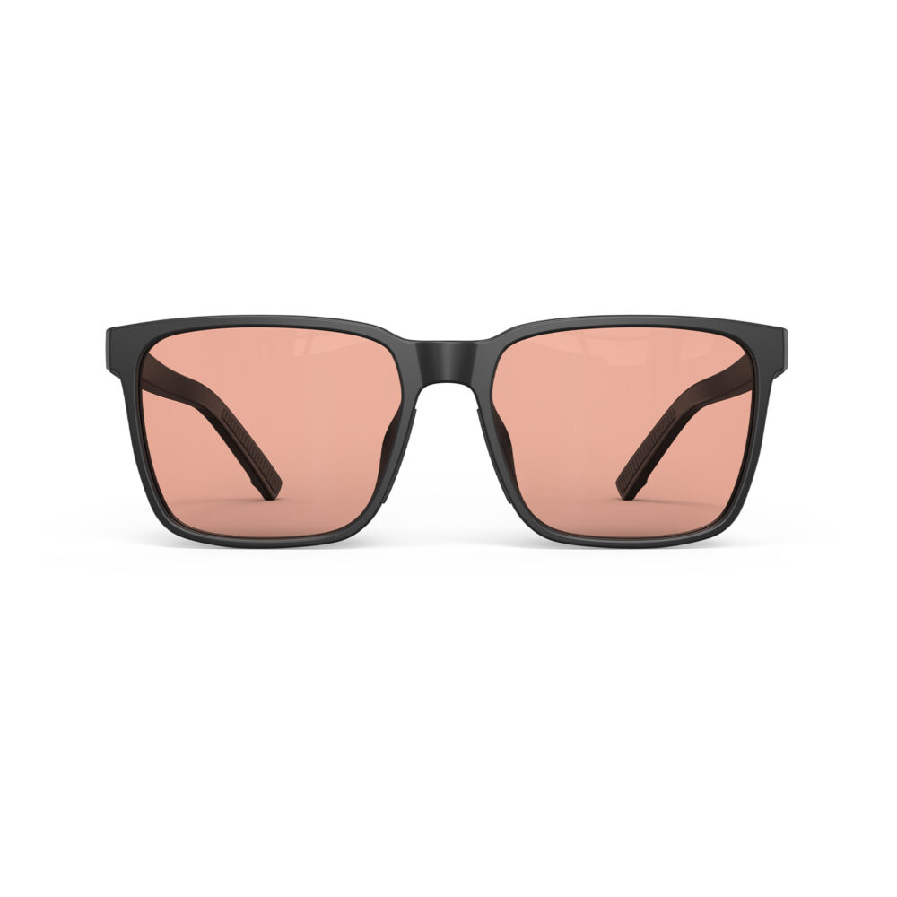 A Front view of Gloojo Rose Relief Classic Square Pink Migraine Glasses - Black