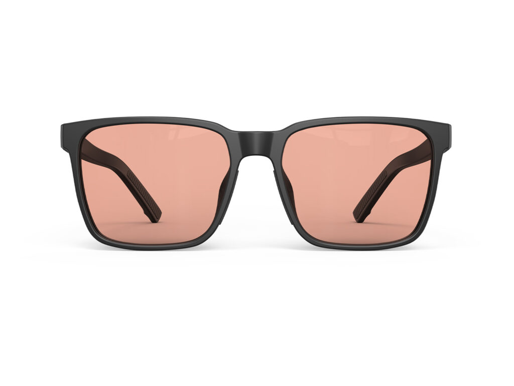A Front view of Gloojo Rose Relief Classic Square Pink Migraine Glasses - Black