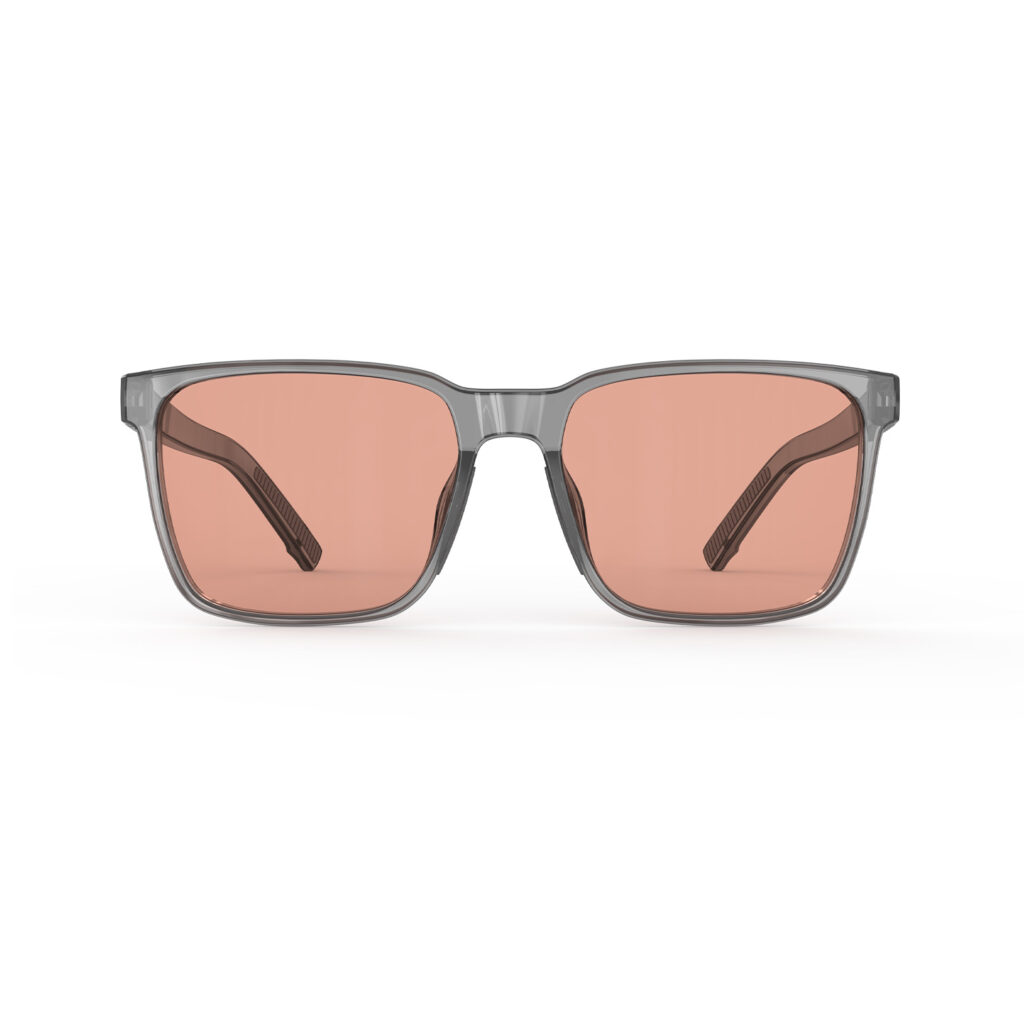 A Front view of Gloojo Rose Relief Classic Square Pink Migraine Glasses - Grey