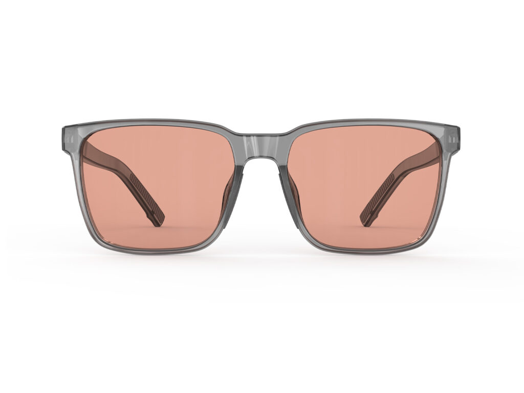 A Front view of Gloojo Rose Relief Classic Square Pink Migraine Glasses - Grey