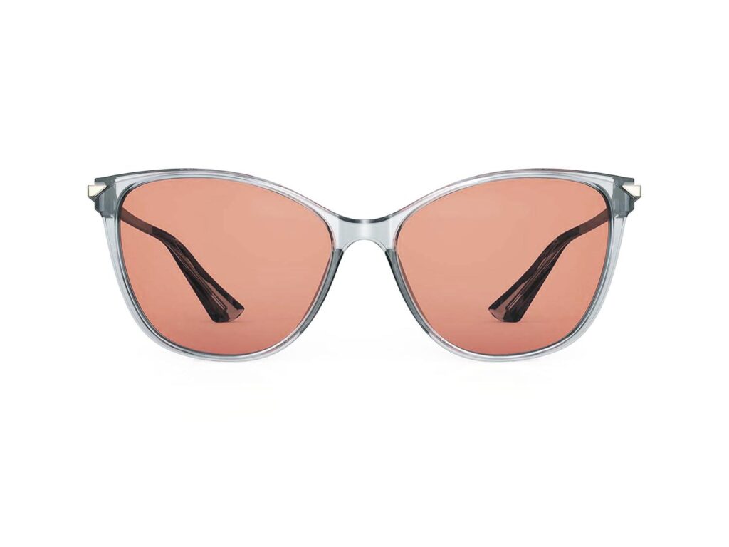 A Front view of Gloojo Rose Relief Rose Lens Cat Eye Migraine Glasses – Grey Gold