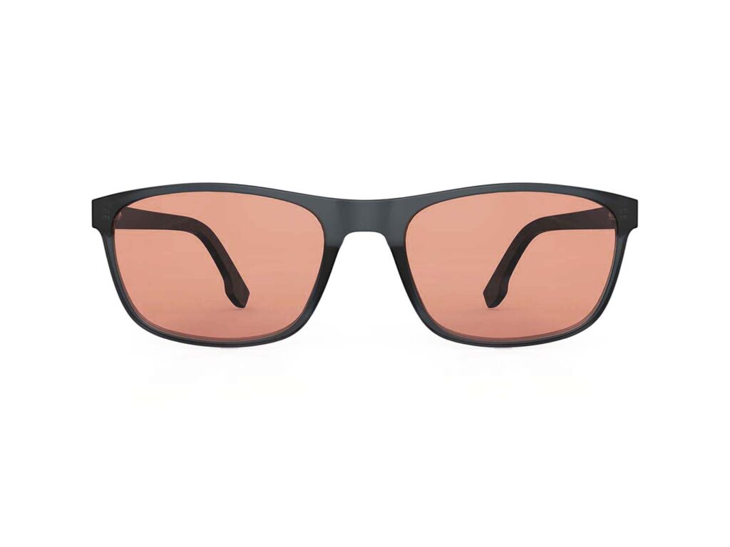 A Front view of Gloojo Rose Relief Rose Lens Rectangle Migraine Glasses – Black
