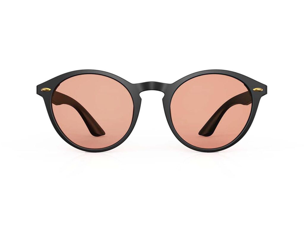 A Front view of Gloojo Rose Relief Rose Lens Round Migraine Glasses – Black