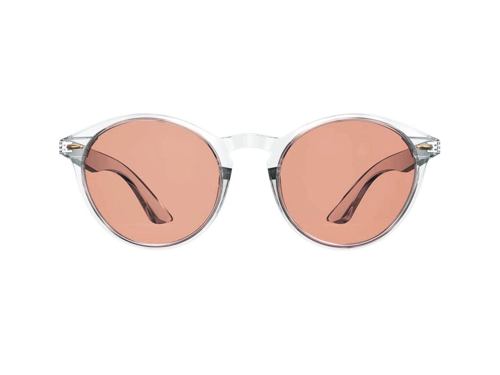 A Front view of Gloojo Rose Relief Rose Lens Round Migraine Glasses – Clear A Front view of Gloojo Rose Relief Rose Lens Round Migraine Glasses – Clear