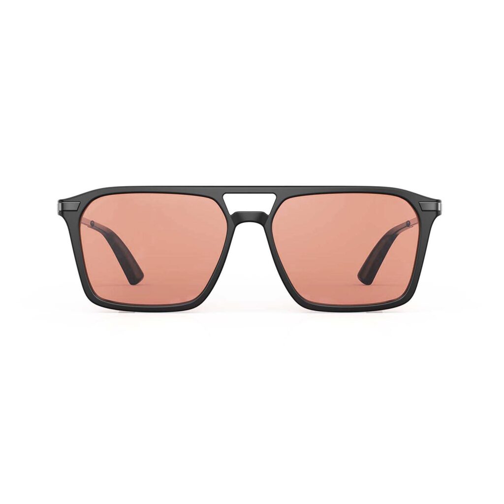 A Front view of Gloojo Rose Relief Rose Lens Square Aviator Migraine Glasses – Black Gunmetal