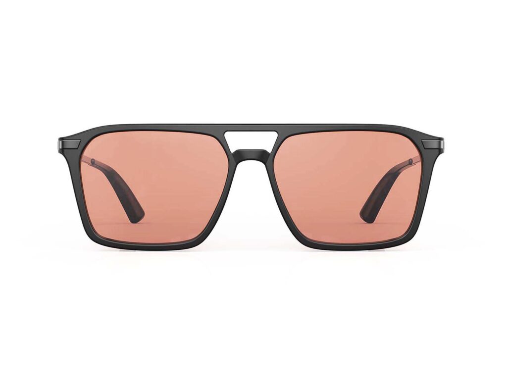 A Front view of Gloojo Rose Relief Rose Lens Square Aviator Migraine Glasses – Black Gunmetal