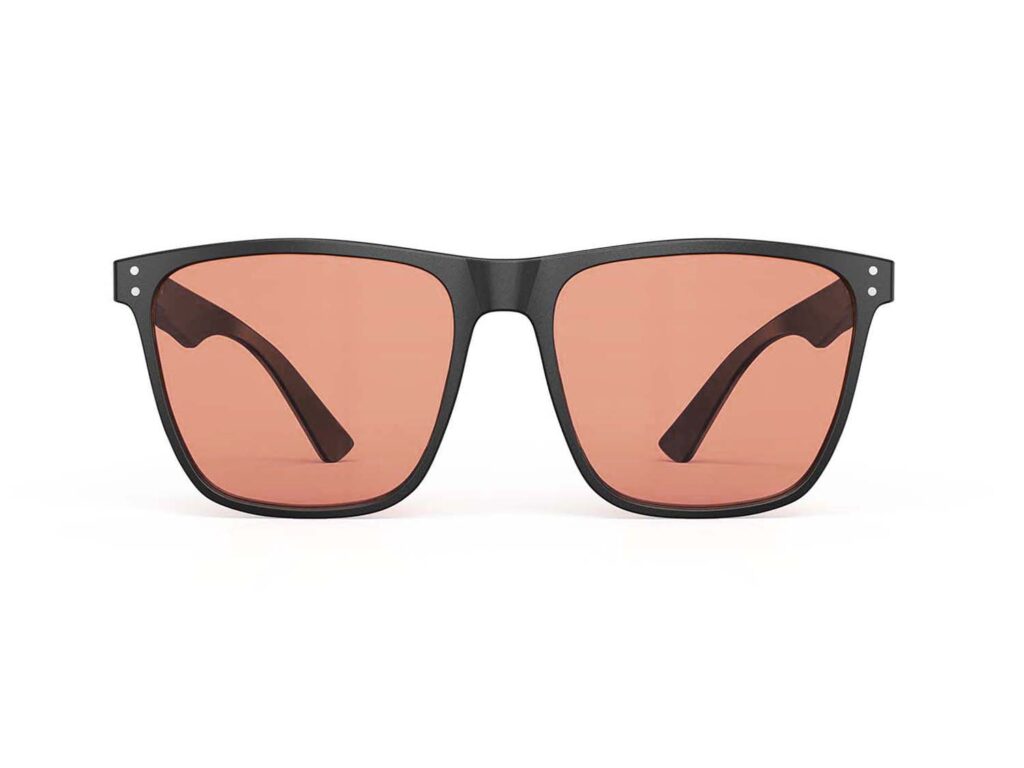A Front view of Gloojo Rose Relief Rose Lens Square Migraine Glasses – Black