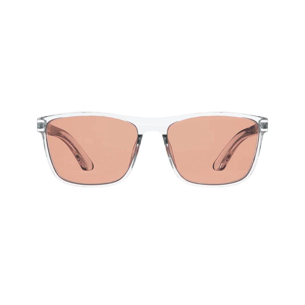A Front view of Gloojo Rose Relief Rose Lens wayfarer Migraine Glasses – CLear