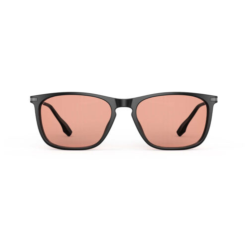 A Front view of Gloojo Rose Relief Rose Tinted Rectangle Migraine Glasses – Black Gunmetal