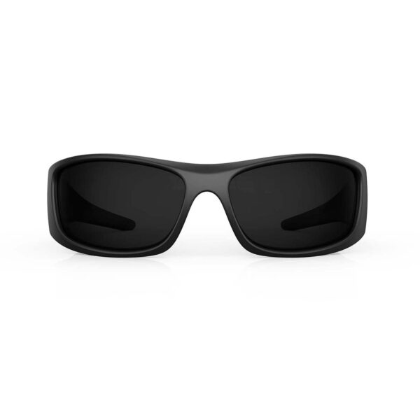 A Front view of Gloojo ShadeMaster Black Lens Warp Around Sunglasses – Black